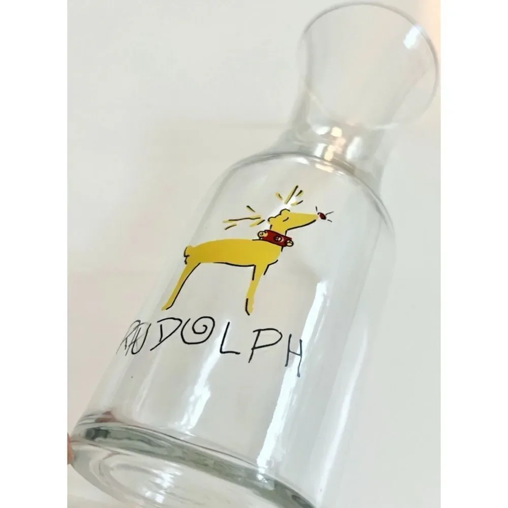 RARE Pottery Barn Reindeer GLASS Carafe RUDOLPH Holiday Christmas Pitcher Water